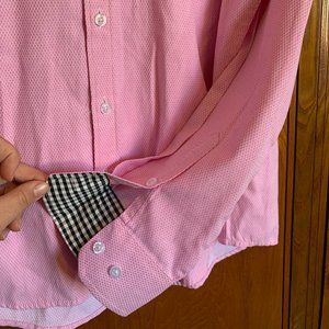Hisdern Pink Button Up Shirt Size L 17, Inner Collar Contrast, 60% Polye…